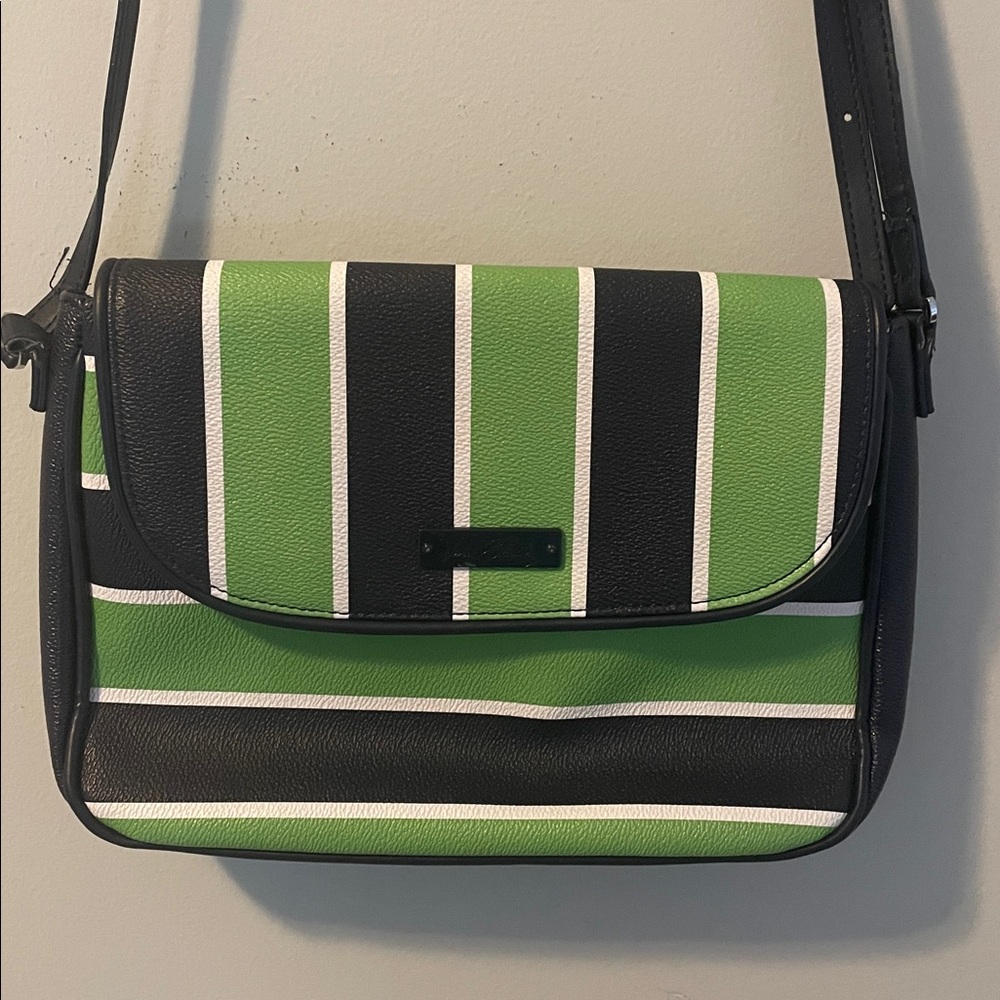 Vera Bradley Lucky striped blue green crossbody bag. measurements: 9"w, 6" L